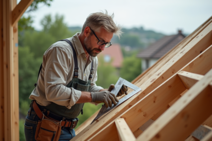 Architecte mesurant l'angle d'un toit en extérieur