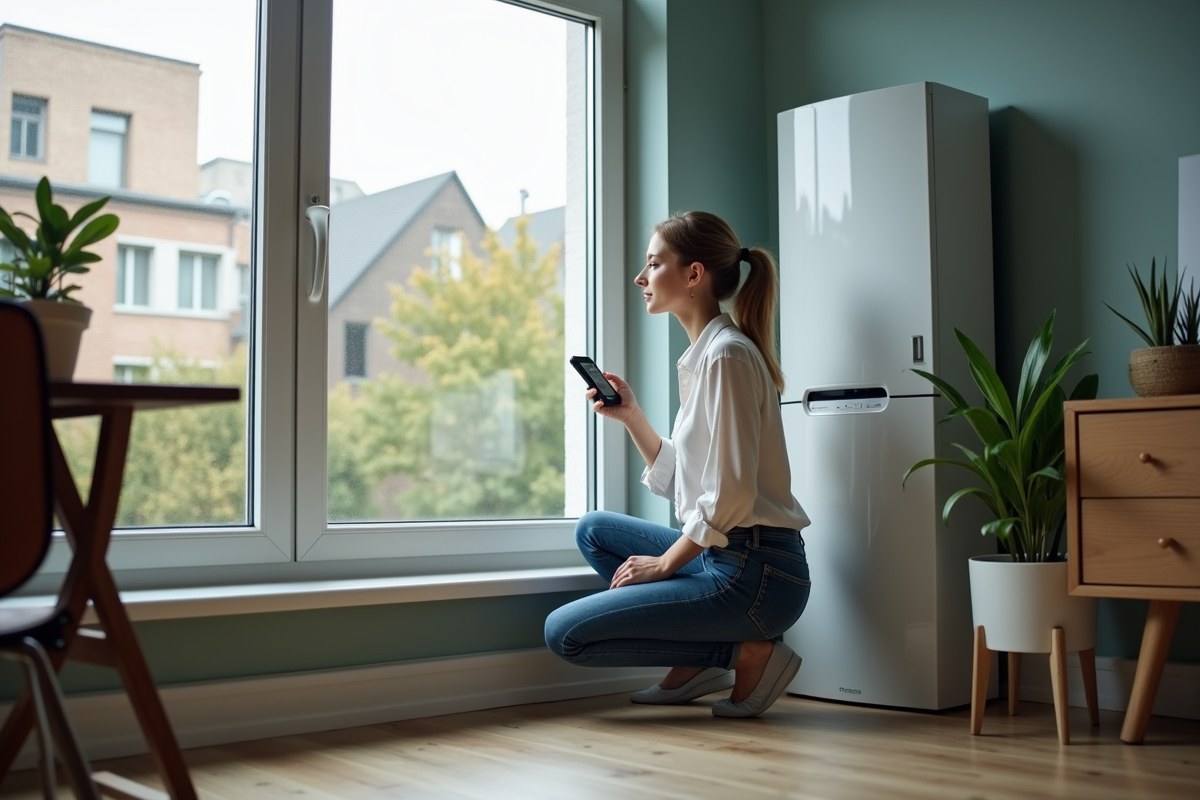 Jeune femme vérifiant le panneau de contrôle d